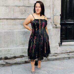 Aspeed Vintage A-Line Midi Dress Pleated Mesh Multicolor Sleeveless Tulle Y2K